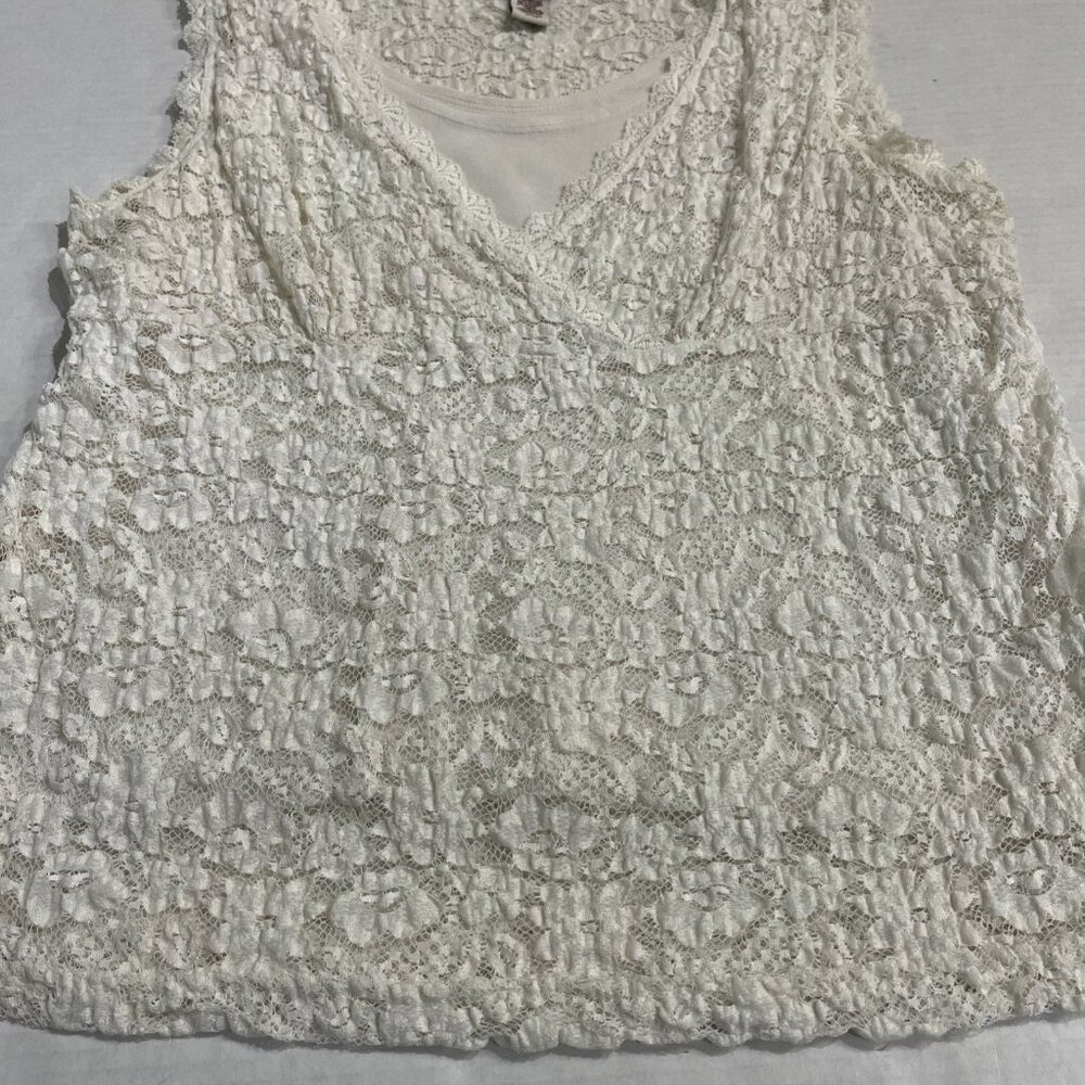 Vintage Y2K Babydoll Top White Sheer Lace Size XL Coquette Cottagecore Romantic - Picture 9 of 10